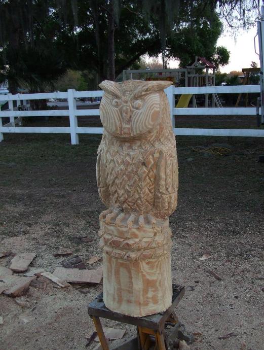Owl chainsaw carving